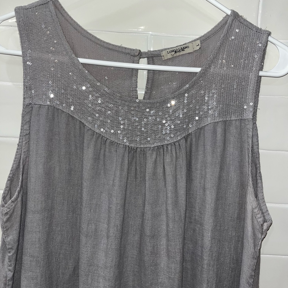 Lungo L'arno 100% Linen Sequin Detailed Shift Dress
Gray Size Large - Picture 3 of 10